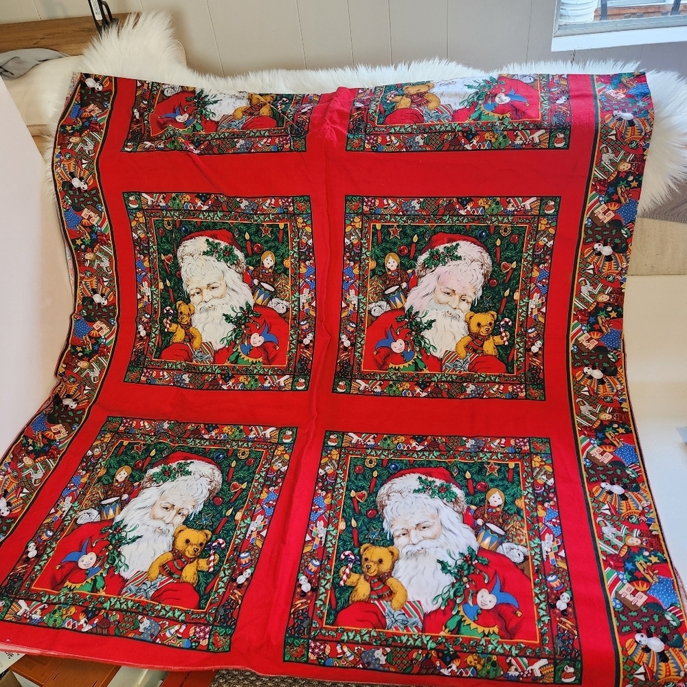 Father Christmas Vintage Santa Claus Tablecloth Fabric Napkins Traditional 1990s